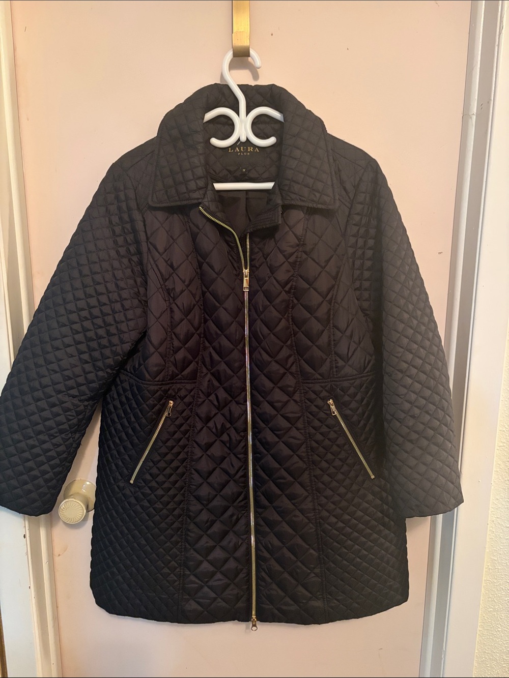 Laura Black Quilted Zip-Front Puffer Coat